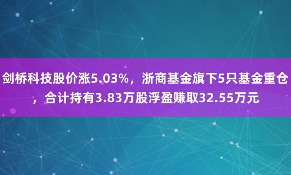 剑桥科技股价涨5.03%，浙商基金旗下5只基金重仓，合计持有3.83万股浮盈赚取32.55万元