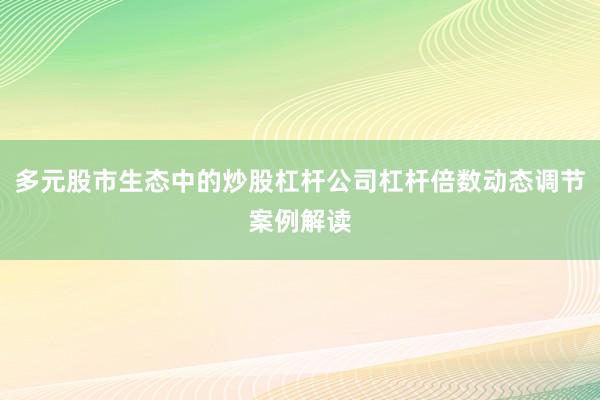多元股市生态中的炒股杠杆公司杠杆倍数动态调节案例解读