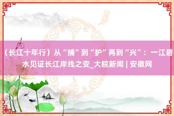（长江十年行）从“捕”到“护”再到“兴”：一江碧水见证长江岸线之变_大皖新闻 | 安徽网