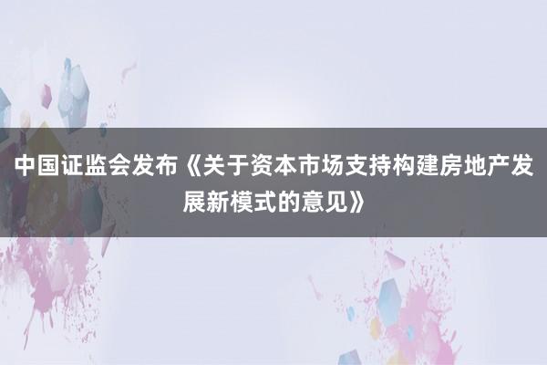 中国证监会发布《关于资本市场支持构建房地产发展新模式的意见》