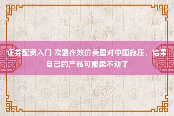 证券配资入门 欧盟在效仿美国对中国施压，结果自己的产品可能卖不动了