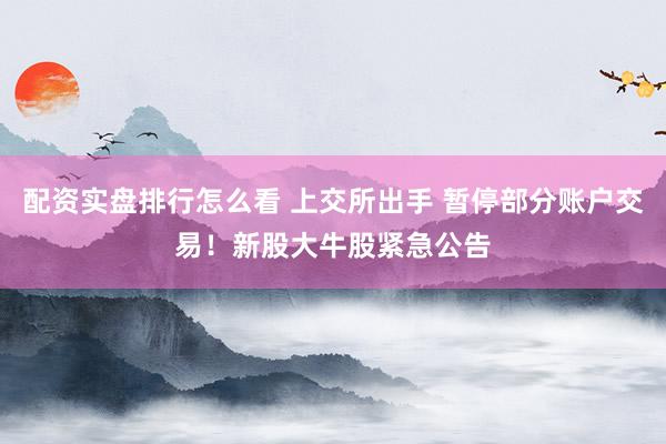 配资实盘排行怎么看 上交所出手 暂停部分账户交易！新股大牛股紧急公告